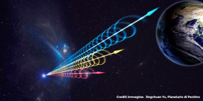 Immagine illustrata 3D di un Fast Radio Burst