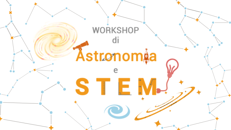 Grafica Workshop. Sullo sfondo costellazioni e galassie.